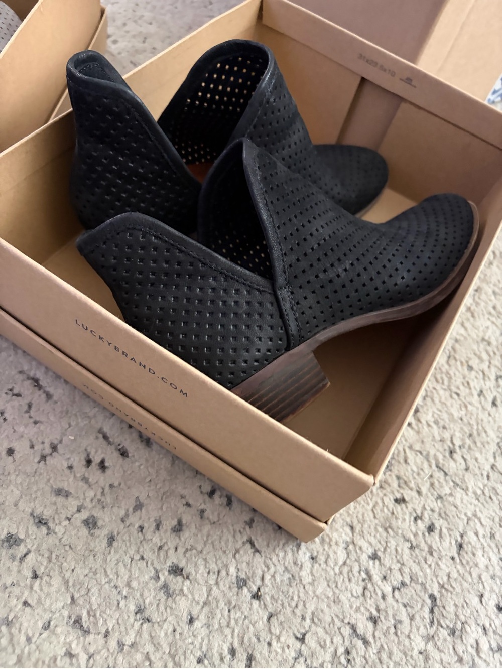 Lucky Brand Black Perforated Ankle Booties with Low Stacked Heel